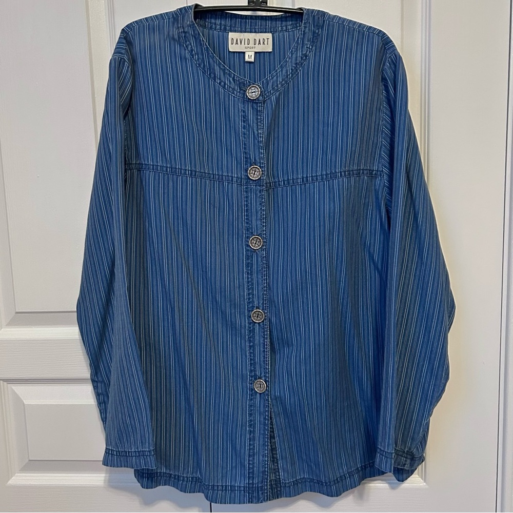 Vintage David Dart Pinstripe Button Down Chambray Longsleeve Womens Medium